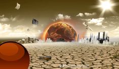 there is an image of a planet in the sky with buildings and kites flying around it