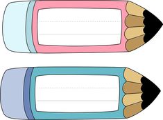two pencils with blank labels on them, one is blue and the other is pink