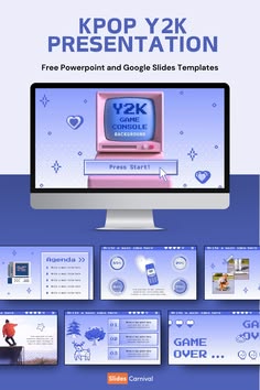 Gen Z Presentation Design, Google Slide Templates Aesthetic, Y2k Slides Presentation, Game Ppt Template, Y2k Ppt Template, Y2k Powerpoint Template, School Slideshow Ideas, Canva Slides Template, Game Presentation Design