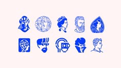 an image of different types of people's heads in blue on a white background