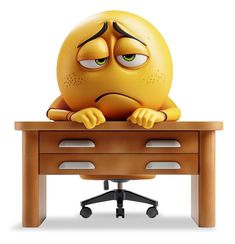 an orange sitting on top of a wooden desk next to a black chair with its eyes wide open