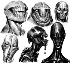 sketches of alien heads and mouths