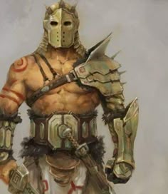 a painting of a man in armor holding two swords