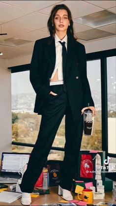 Fem Masc Suits, Women In Suits 90s, Thrifted Suit Women, Women’s Masculine Suit, Winona Ryder In A Suit, Working Woman, White Tank, White Tank Top, Suits For Women