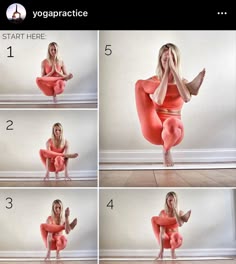 a woman is doing yoga poses on the floor