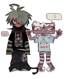 two cartoon characters standing next to each other