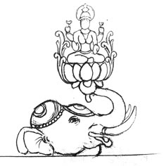 an elephant with a crown on top of it's head, sitting in front of a