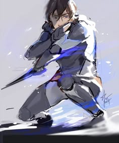 a drawing of a man in grey and white