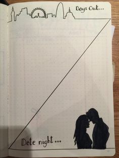a drawing of two people kissing in front of a cityscape with the words date night written on it