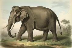 an elephant standing on top of a lush green field