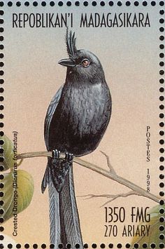 a stamp with a bird sitting on a branch