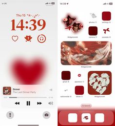 two screens showing the same color scheme as well as red and white designs on them