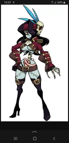 an animated character with long hair and blue eyes, standing in front of a white background