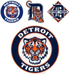 detroit tigers and detroit tigers stickers on a white background with the detroit tigers logo