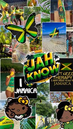 the jamaica flag is shown in many different pictures