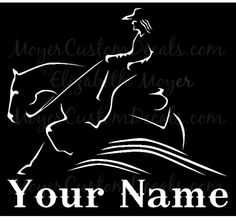 a black and white photo with the words your name on it, in front of an image of a man riding a horse