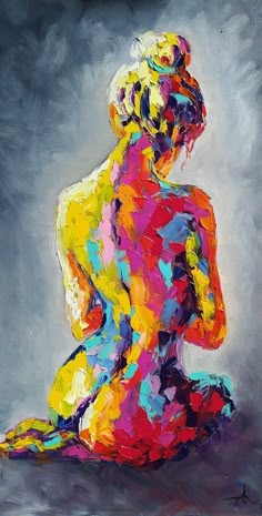 a painting of a woman sitting on the ground