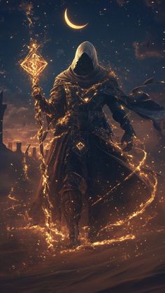 an image of a man standing in the desert holding a lantern and looking up at the sky