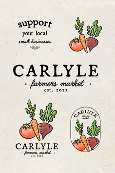 an advertisement for some farmers market with carrots and radishes