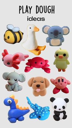 there are many different toy animals on this page, and the text below reads play dough ideas