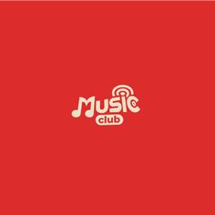 A playful logo design featuring 'Music club' with musical notes and a vibrant red background.
