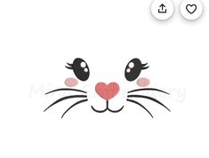 the face of a cat with hearts on it's eyes and nose is shown