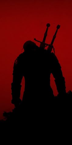 the silhouette of a man with two skis on his back