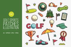 the cover of golf sports patches and illustrations