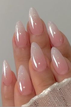 #ad #CommissionsEarned  - KQueenest Glitter Ombre Pink Press on Nails Medium Almond Fake Nails Press ons,Natural Gel Nails Acrylic,Gradient French Nails with Luxury Design,Thick False Nails for Home DIY French Nägel Muster, Engagement Nails, Idee Unghie Gel Semplici, Ongles De Mariée, Basic Nails, Nail Arts, Almond Acrylic Nails, Prom Nails, Bridal Nails