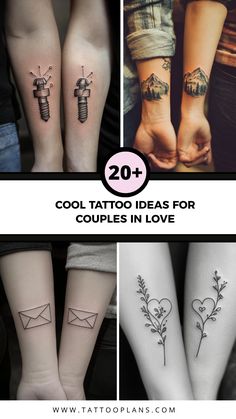 This pin has three pictures related to couple tattoos. The images show different tattoo ideas for couples, from simple designs to more complex art. These tattoos can show the bond and love between two people who make the commitment to put artwork on their bodies.
