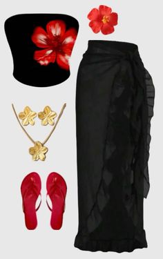 Havana Attire, Tropical Fashion Show, Summer Beach Party Outfits, Beach Theme Party Outfits Women, Matching Cruise Outfits Friends, Evening Vacation Outfits, Island Clothing, Black Tropical Outfit, Holiday Dinner Outfit Summer