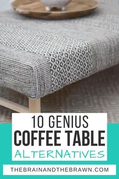 What are 10 recent coffee table alternatives I shared with a client? I'm sharing all 10 here, plus the one my client & I liked best! #coffeetable Alternative Coffee Table Ideas, Alternative To A Coffee Table, Alternative To Coffee Table, Coffee Table Alternatives, Best Coffee Tables For Small Spaces, Coffee Table Seating Ideas, Ideas For Small Coffee Tables, Coffee Table Seating, Coffee Table For Eating