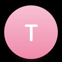 a pink circle with the letter t in white on it's center and black background