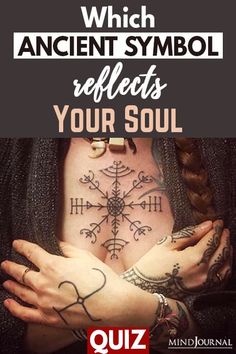 a woman holding her hands with the words which ancient symbol reflects your soul?