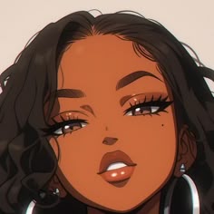 a close up of a person with long hair and big hoops on her ear