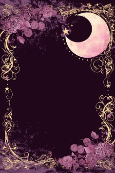 Background Witchy, Witch Background Aesthetic, Purple Invite, Moon Border Design, Witchy Border Design, Witchy Wallpaper Border, Purple Grimoire Background, Purple Background Witch Design, Witchy Purple And Gold Background
