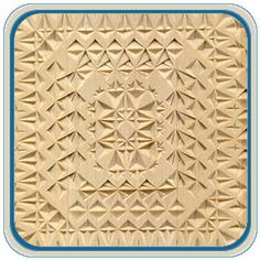 an intricately designed wooden box with blue trim