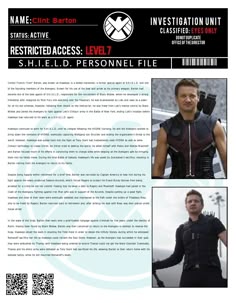 the avengers movie character profile sheet with two photos and description information for each person to see