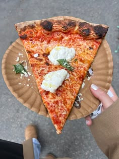 a slice of pizza on a paper plate