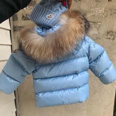 Authentic Baby Blue Moncler Coat With Fur Hood
