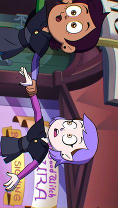 an animated image of a woman hanging upside down