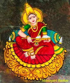 a painting of a woman sitting on top of a table