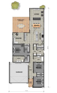 the floor plan for a two bedroom apartment with an attached garage and living room area