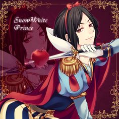 snow white and prince are holding swords in front of each other, with the caption's name above them