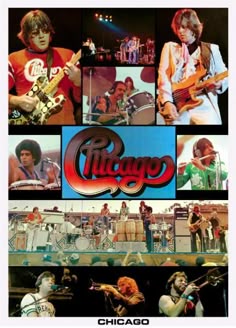 an advertisement for the chicago music festival, with images of people playing instruments and singing