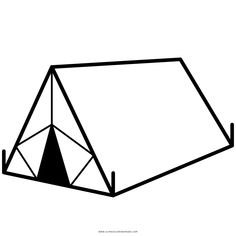 a black and white drawing of a tent on a white background, with the top section missing