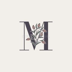 the letter m is made up of leaves and branches with an elegant style royalty illustration