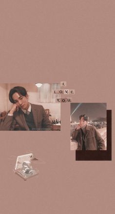 the collage shows two men in suits and one is holding a cell phone to his ear