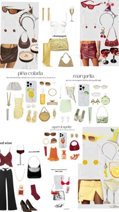 the different types of clothes and accessories are shown in this image, including shorts, top,