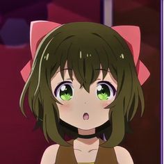 an anime character with green eyes and a cat ears